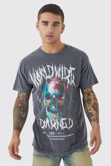 Oversized Skull Graphic Wash T-shirt charcoal