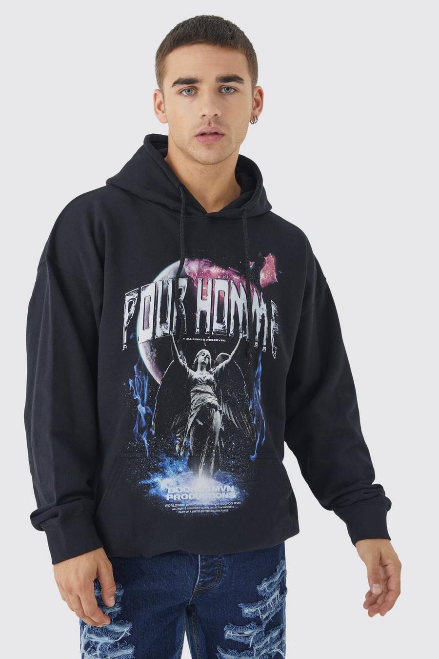 Black negro Oversized Pour Homme Graphic Hoodie