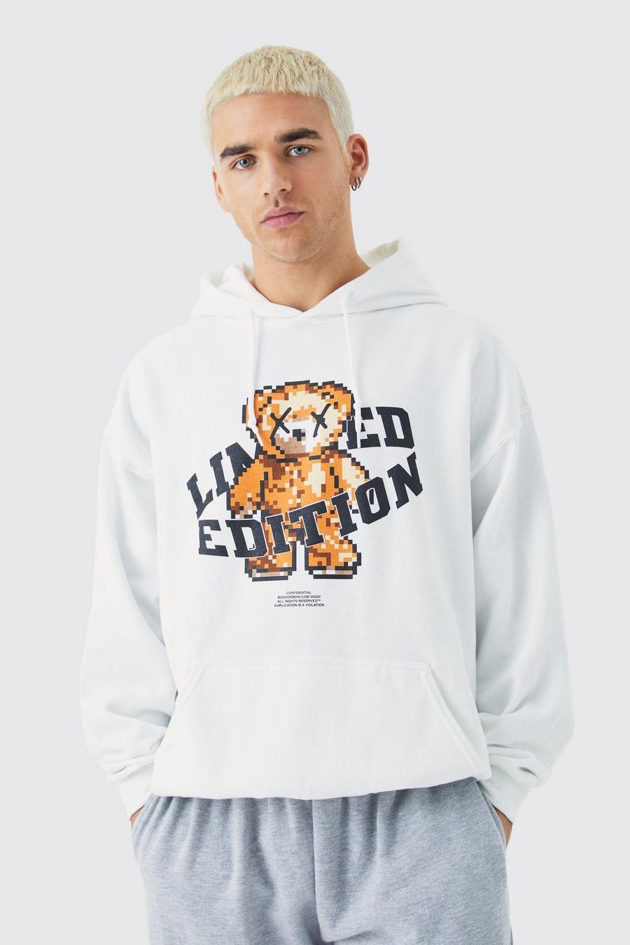 Oversize Hoodie mit Pour Homme Bear Print, White image number 1