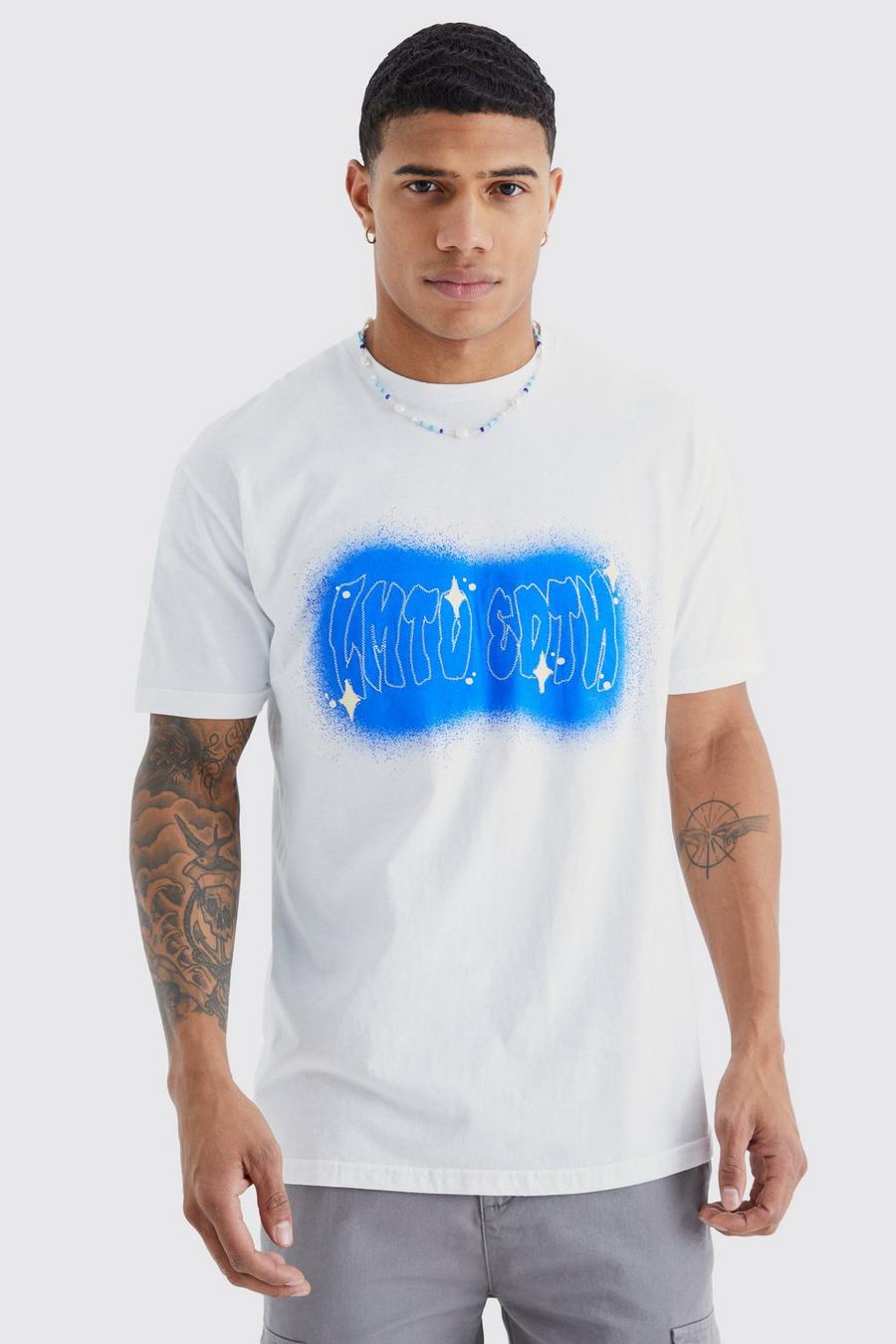 Camiseta oversize con estampado gráfico de espray, White image number 1