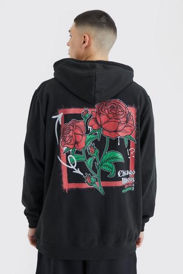 Oversized Rose Graphic Hoodie black