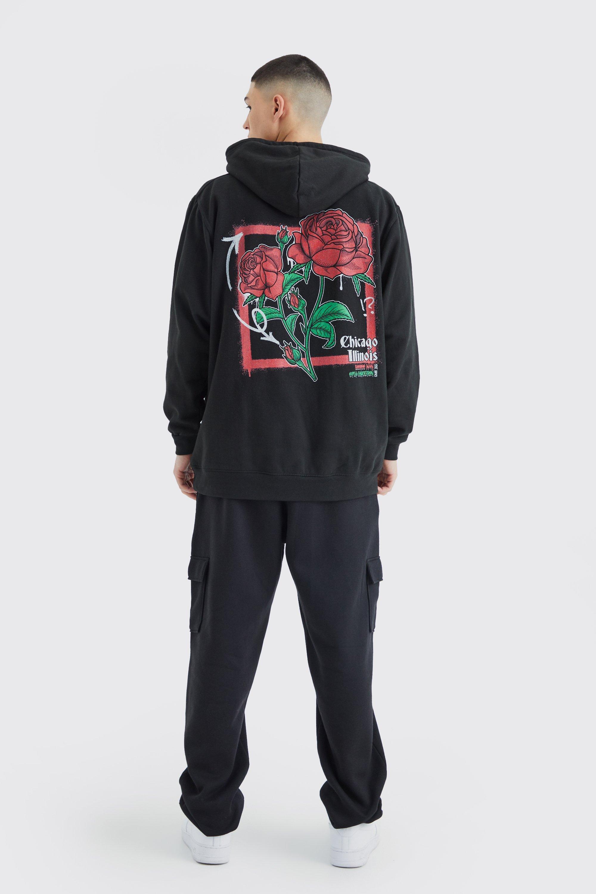 Oversize Hoodie mit Rosen-Print