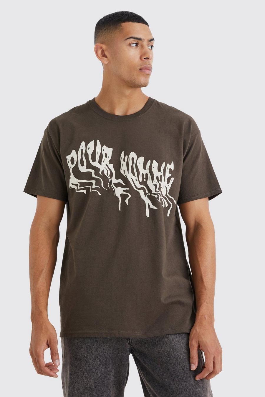 Chocolate brown Oversized Pour Homme Graphic T-shirt
