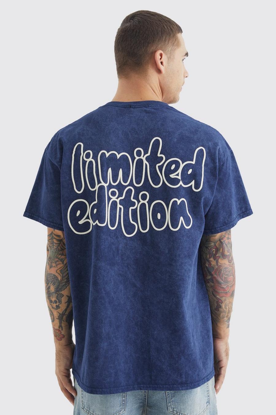 Navy Oversized Acid Wash Gebleekt Limited Edition T-Shirt