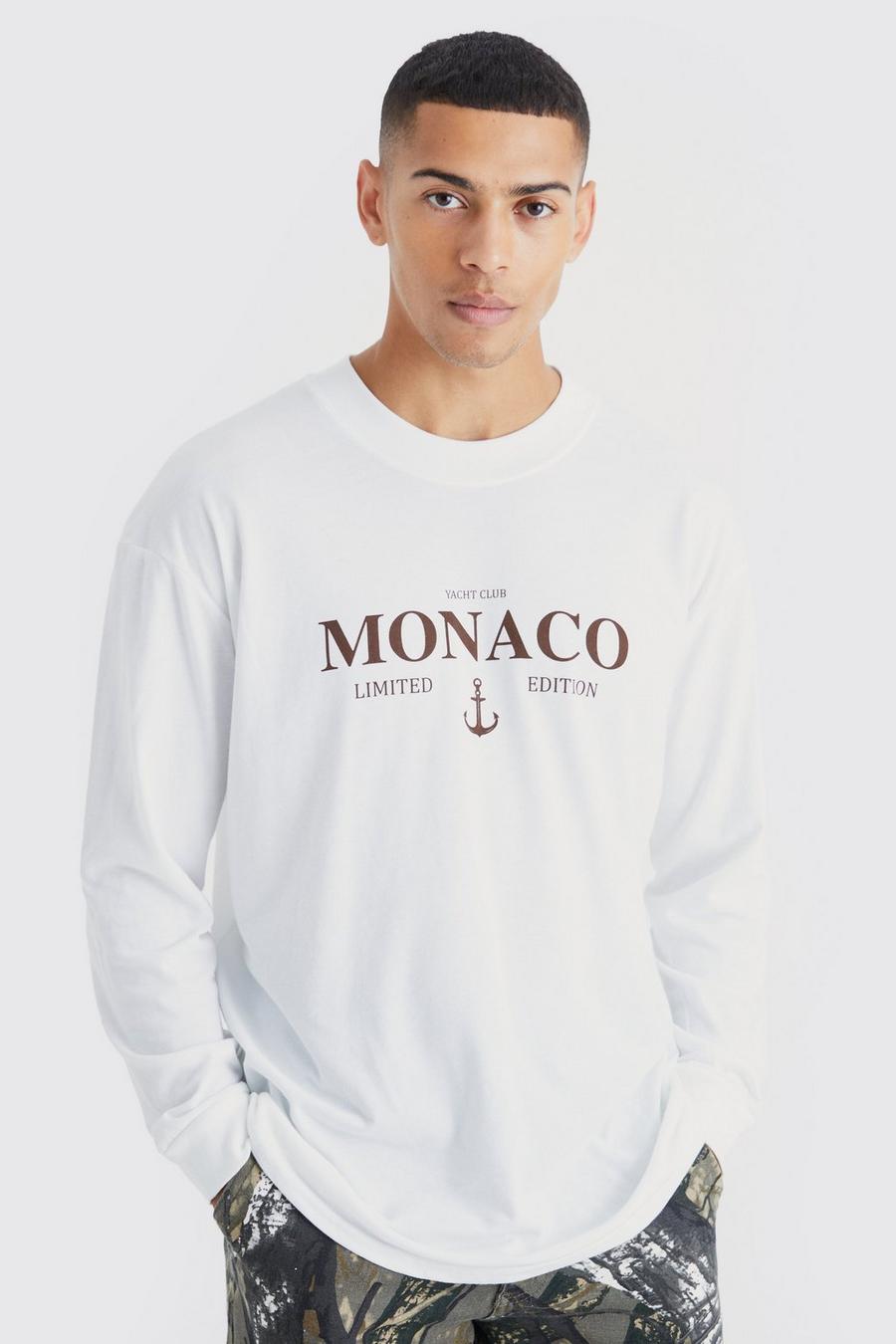Langärmliges Oversize T-Shirt mit Monaco-Print, White