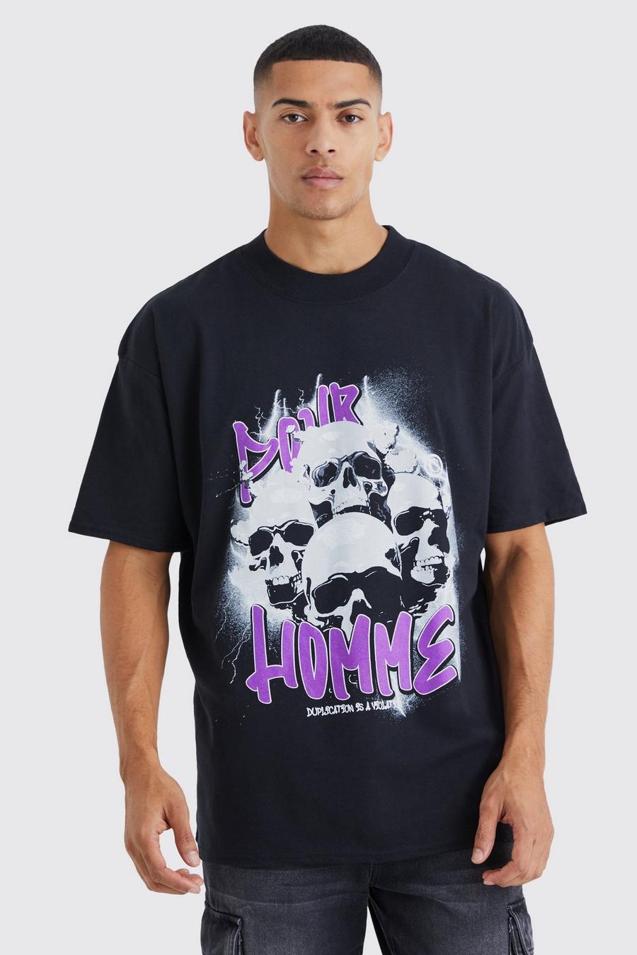 Black negro Oversized Homme Skull Graphic T-shirt