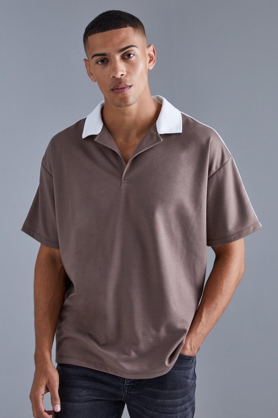 Coffee Oversized Revere Taped Polo image number 1