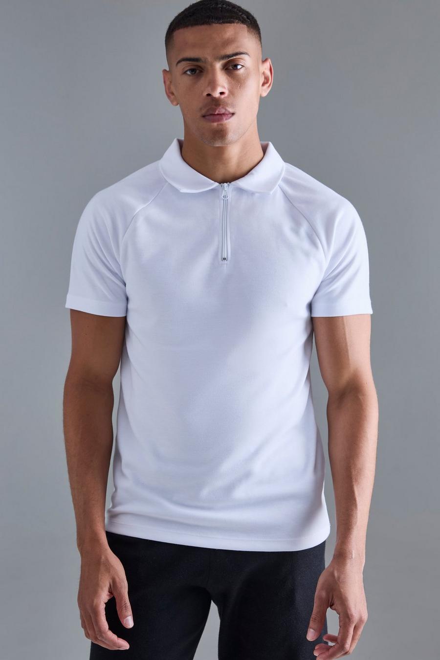 Slim-Fit Raglan Poloshirt mit Reißverschluss, White