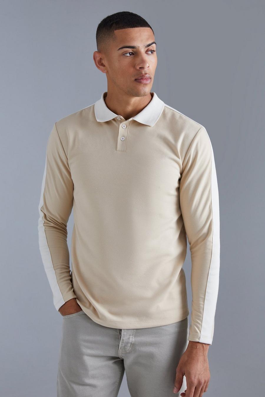 Langärmliges Slim-Fit Man Poloshirt, Camel image number 1