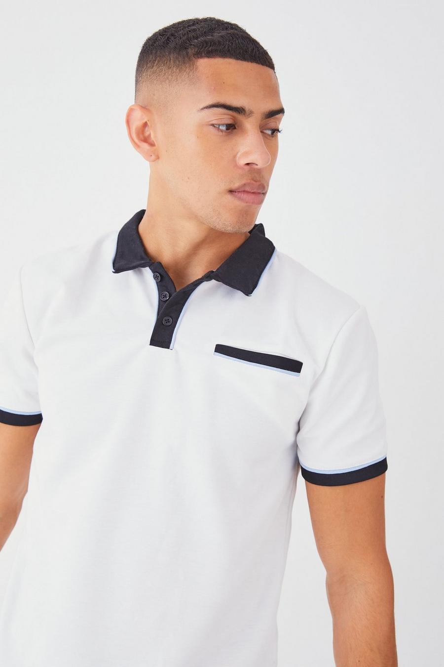 Slim-Fit Poloshirt mit Kontrast-Kragen, Ecru image number 1