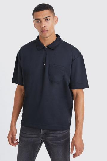 Oversized Pocket Interlock Golf Polo black