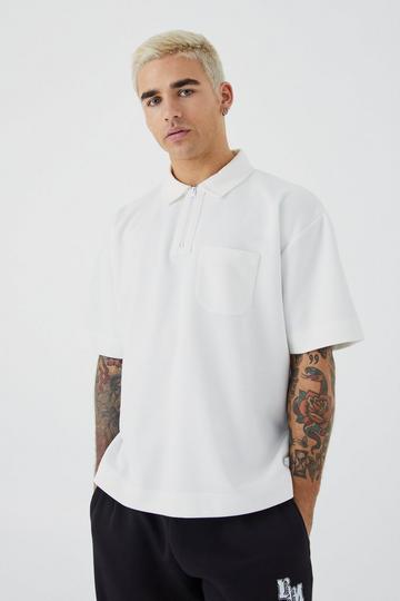 Oversized Pocket Interlock Golf Polo ecru