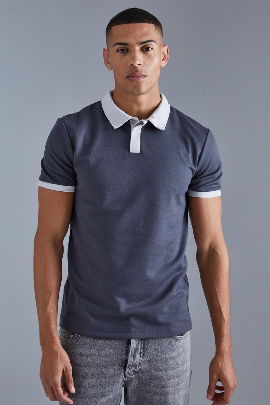 Oversize Poloshirt mit Kontrast-Kragen, Charcoal