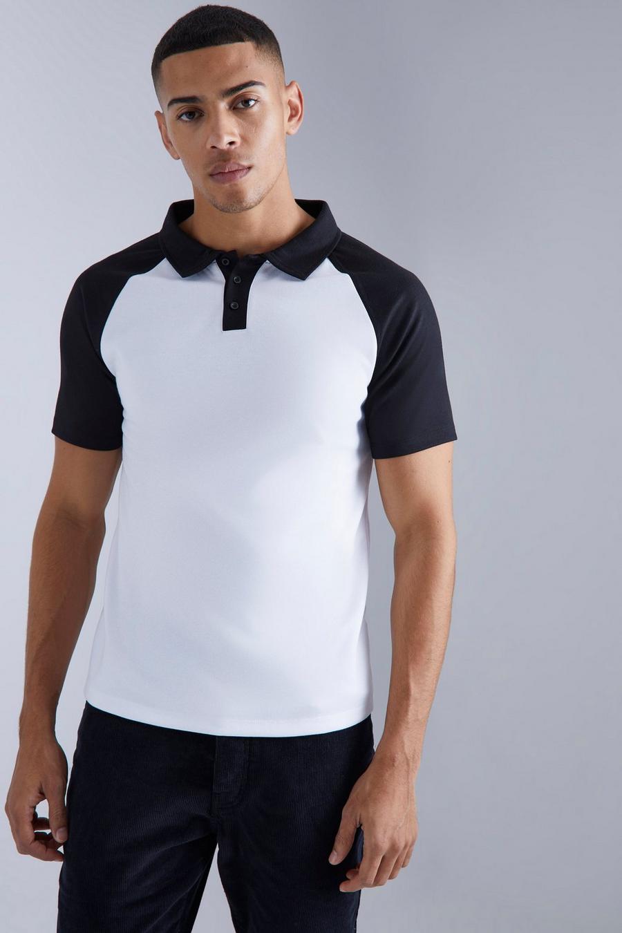 Slim-Fit Raglan Colorblock Poloshirt, White image number 1