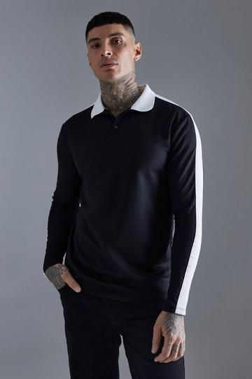 Tall Man Slim Long Sleeve Taped Interlock Polo black