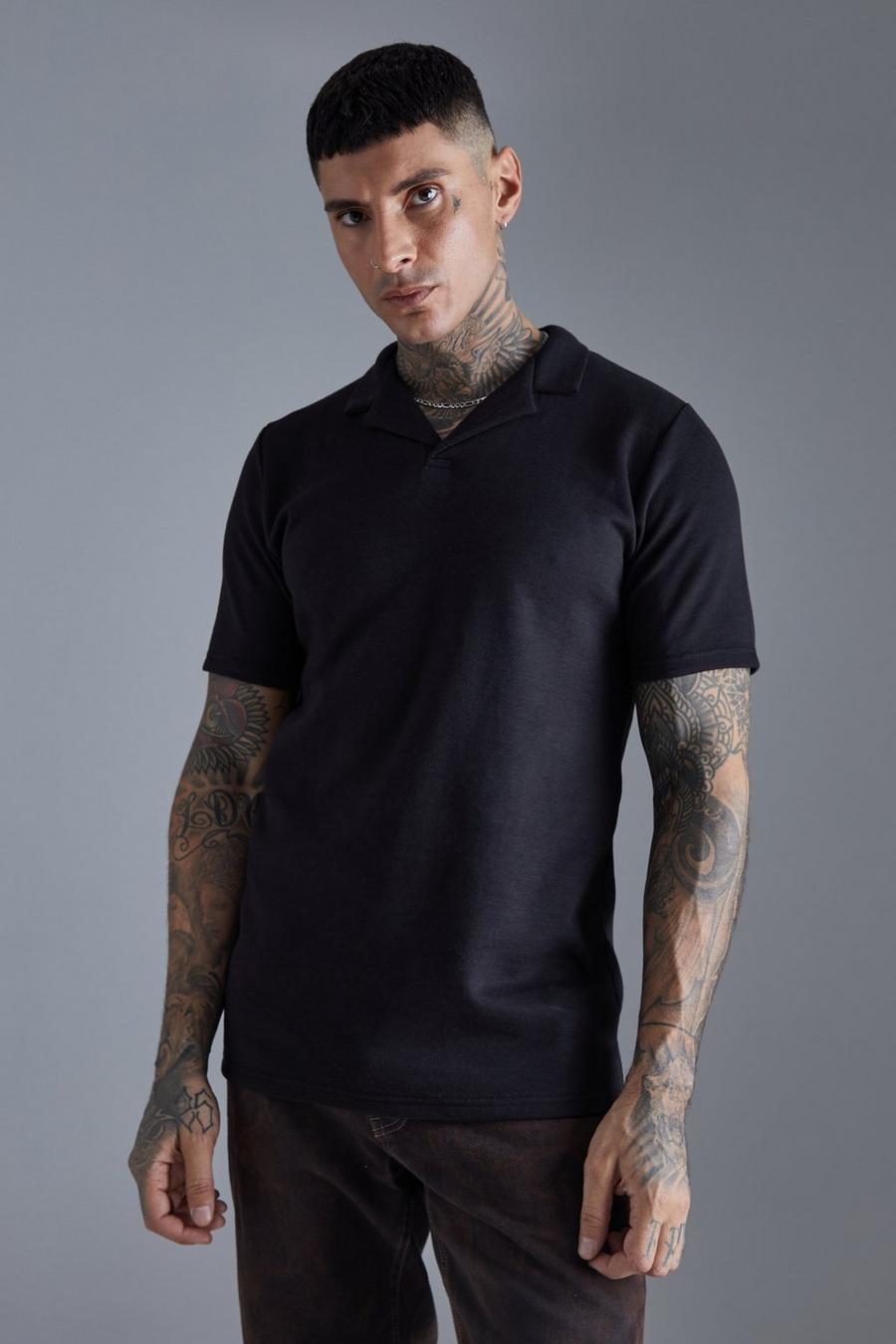 Tall Slim-Fit Poloshirt aus Interlock-Jersey, Black image number 1