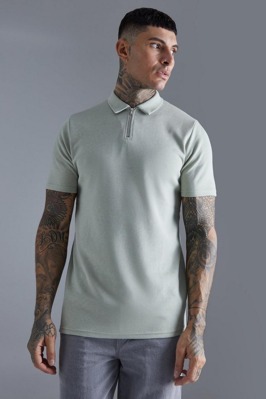 Sage Tall Verweven Slim Fit Polo image number 1