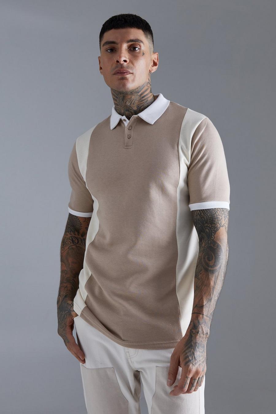 Tall Slim-Fit Colorblock Poloshirt, Grey