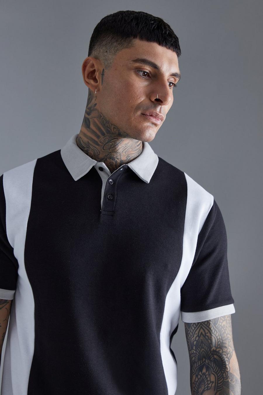 Tall Slim-Fit Colorblock Poloshirt, Black image number 1