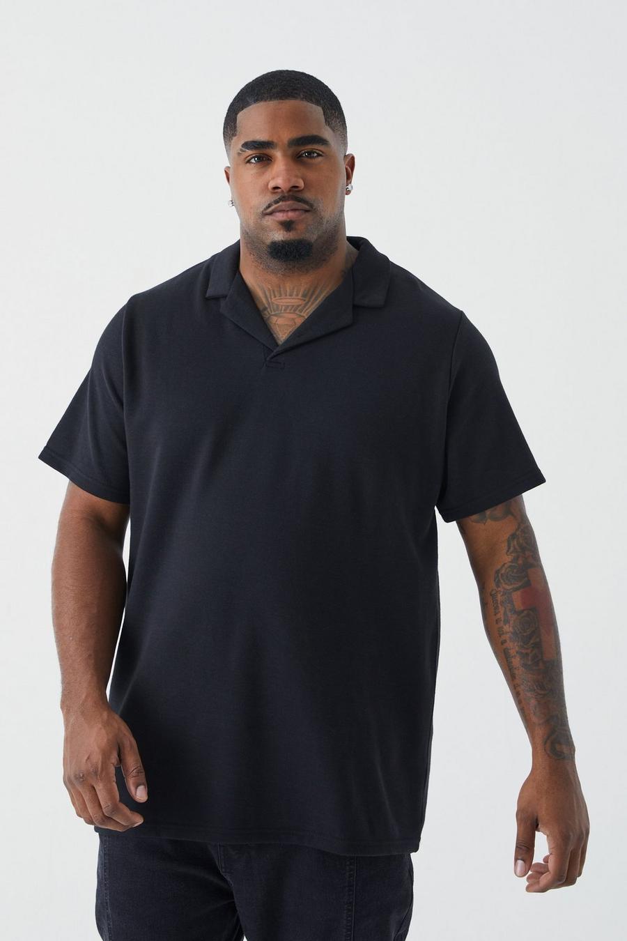 Plus Slim-Fit Poloshirt aus Interlock-Jersey, Black