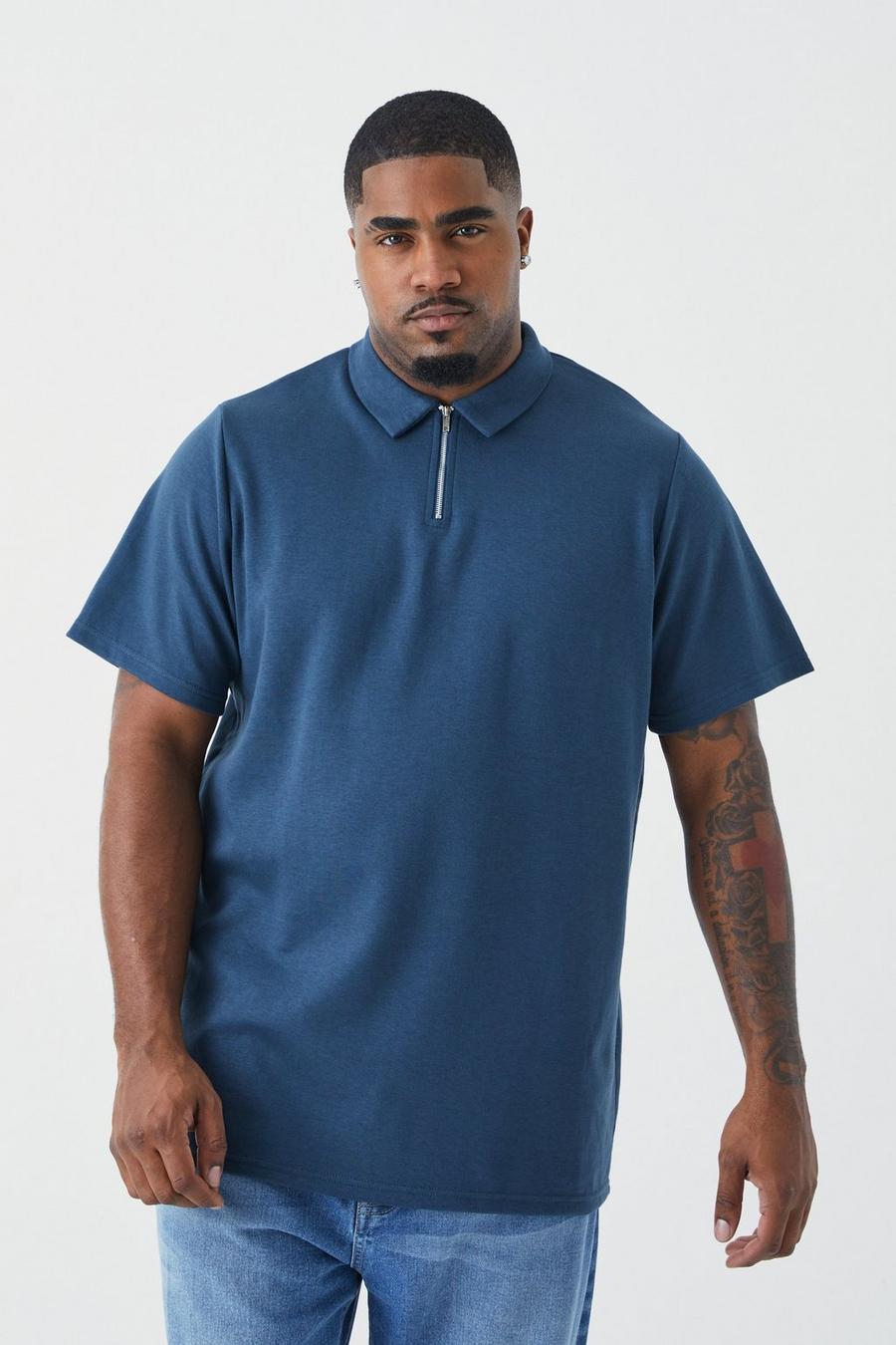 Polo Plus Size Slim Fit in maglia intrecciata, Navy