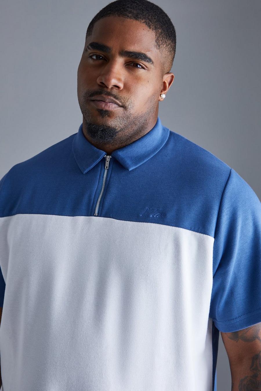 Plus Slim-Fit Colorblock Poloshirt, Blue image number 1