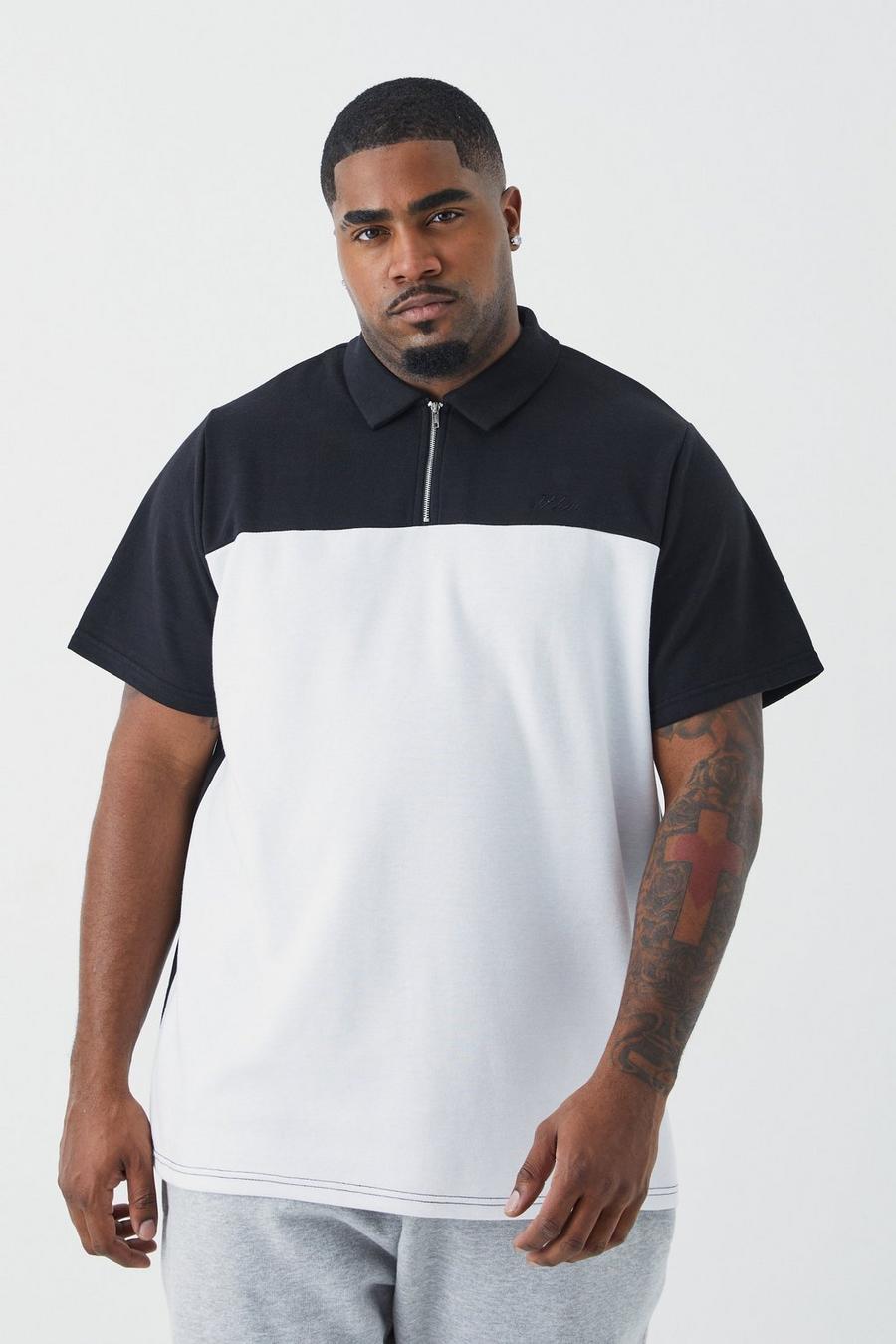 Plus Slim-Fit Colorblock Poloshirt, Black image number 1