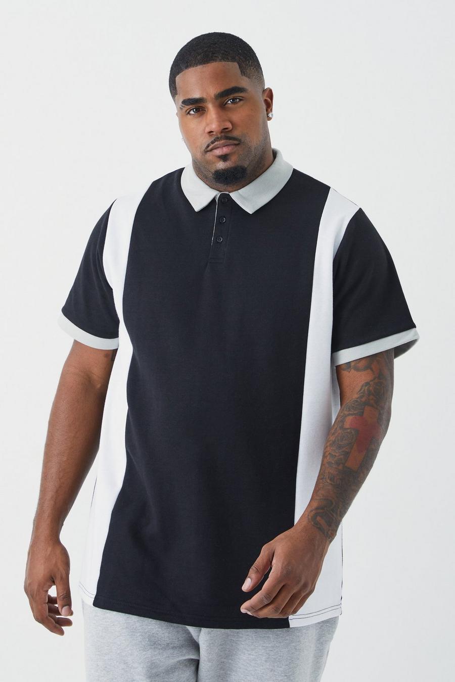 Plus Slim-Fit Colorblock Poloshirt, Black image number 1