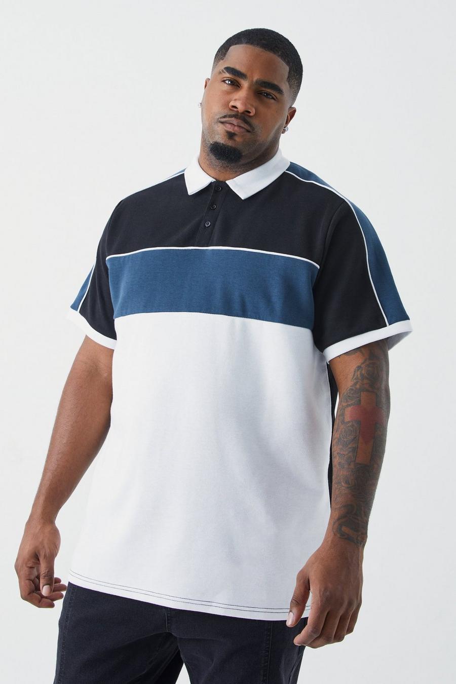 Plus Slim-Fit Colorblock Poloshirt, White image number 1