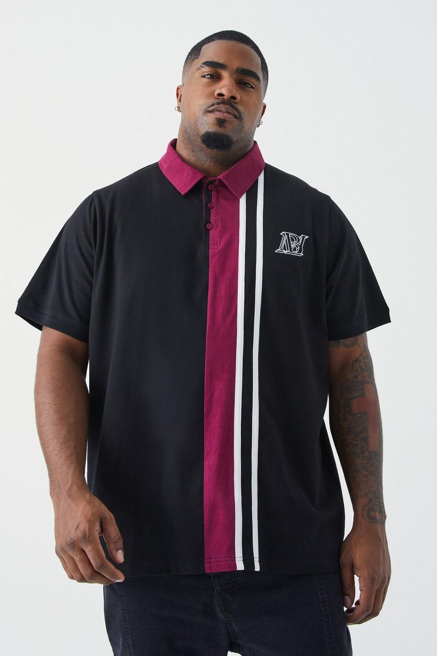 Grande taille - Polo rayé color block, Black image number 1
