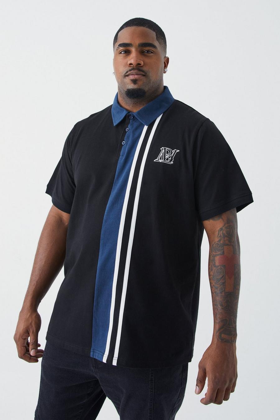 Grande taille - Polo rayé color block, Black image number 1