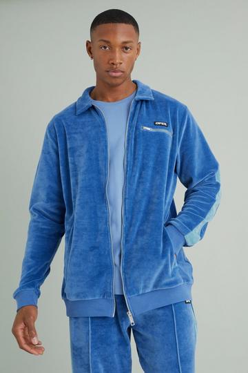 Blue Velour Tapped Harrington Jacket