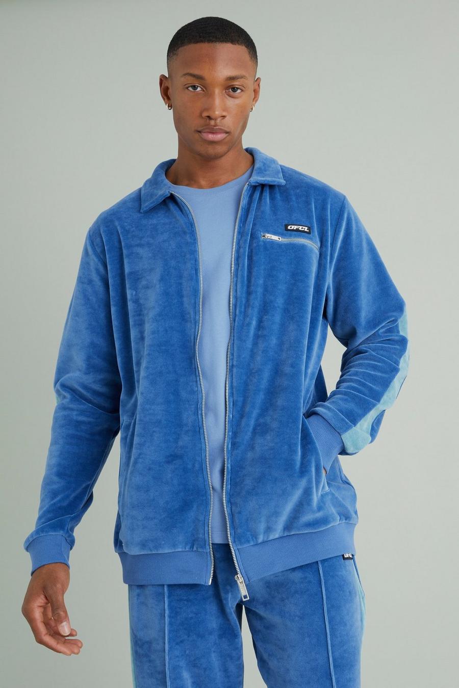 Giacca Harrington in velours con zip, Blue image number 1
