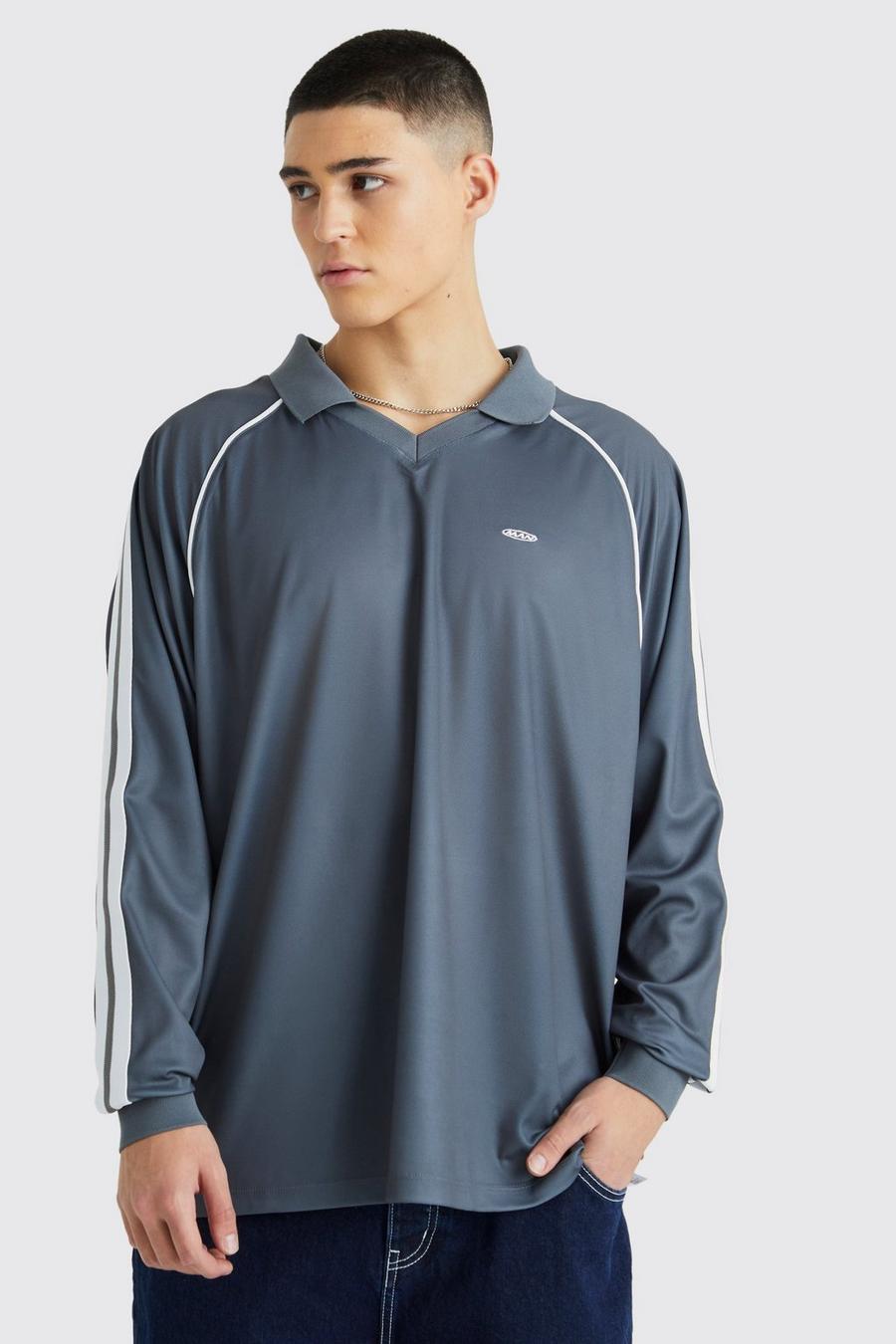 Camicia da calcio in rete con colletto raglan, Slate blue