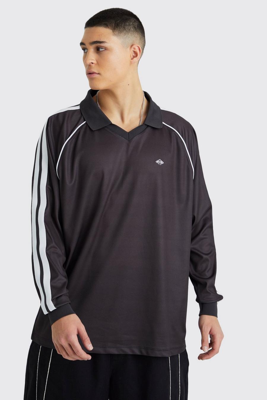 Camisa de fútbol de malla y raglán con cuello, Black image number 1