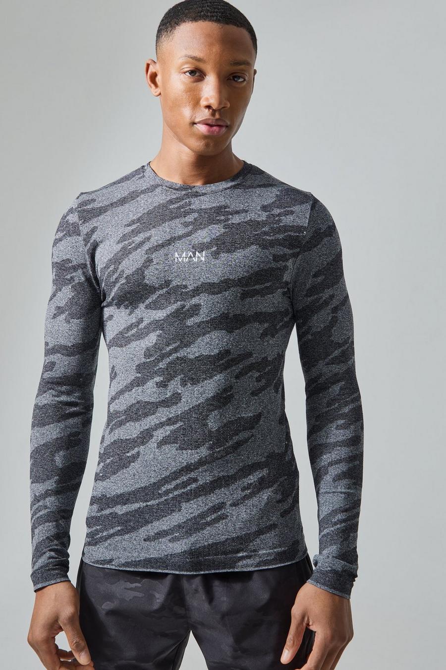 Man Active nahtloses Camouflage Top, Black image number 1