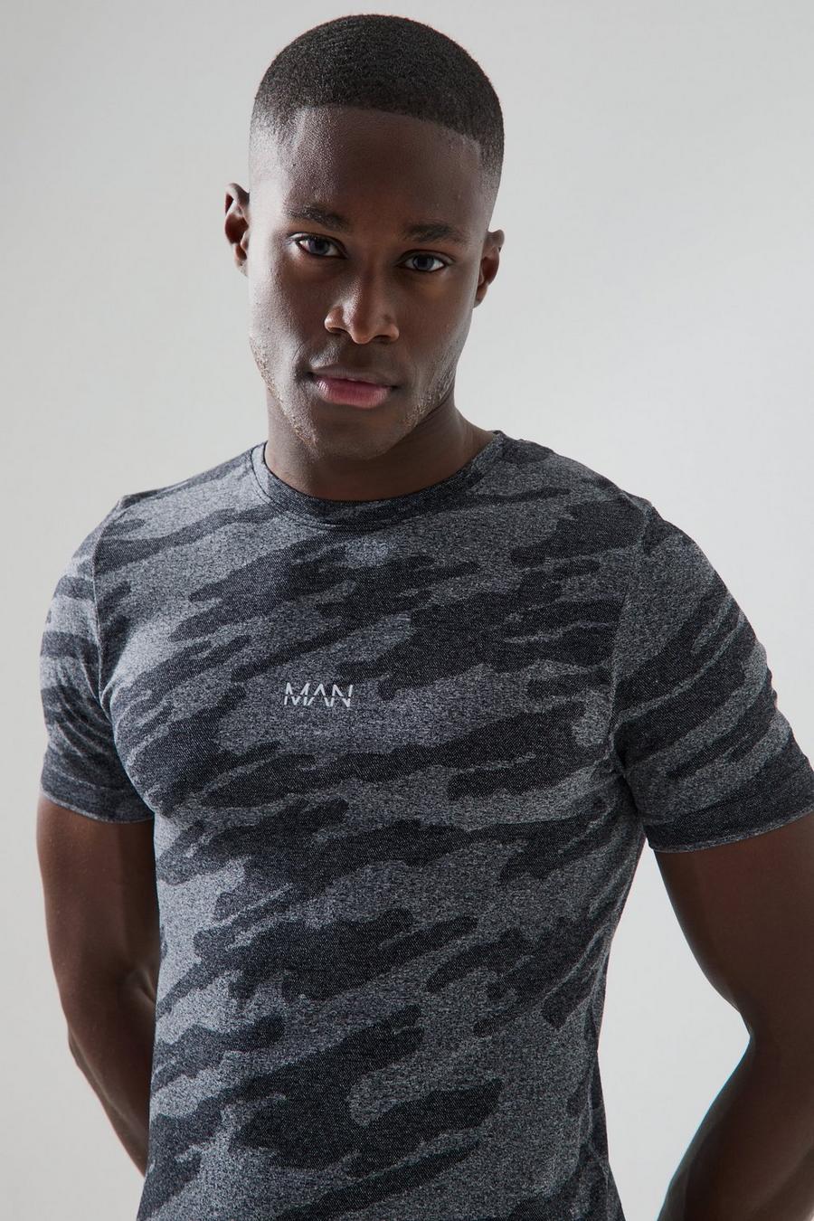Black schwarz Man Active Seamless Camo T-shirt