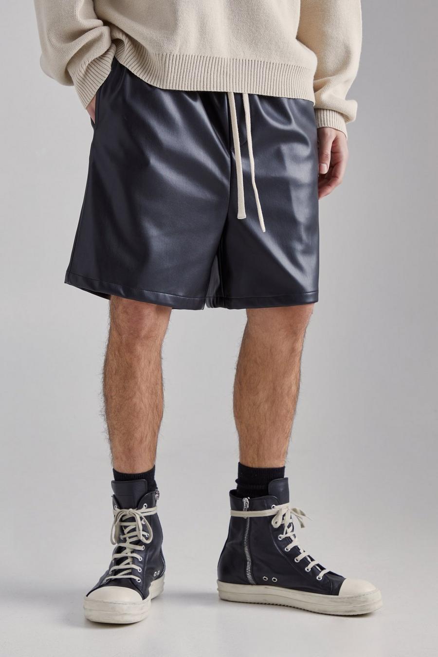 Black Baggy PU Shorts Met Elastische Taille image number 1