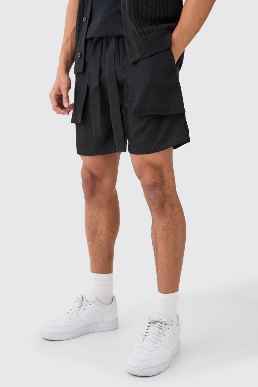 Black Elasticated Waist Peached Relaxed Fit Short