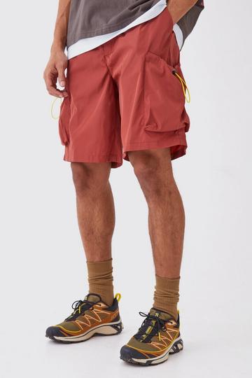 Orange Relaxed Fit Elasticated Waist Nylon Cargo Shorts