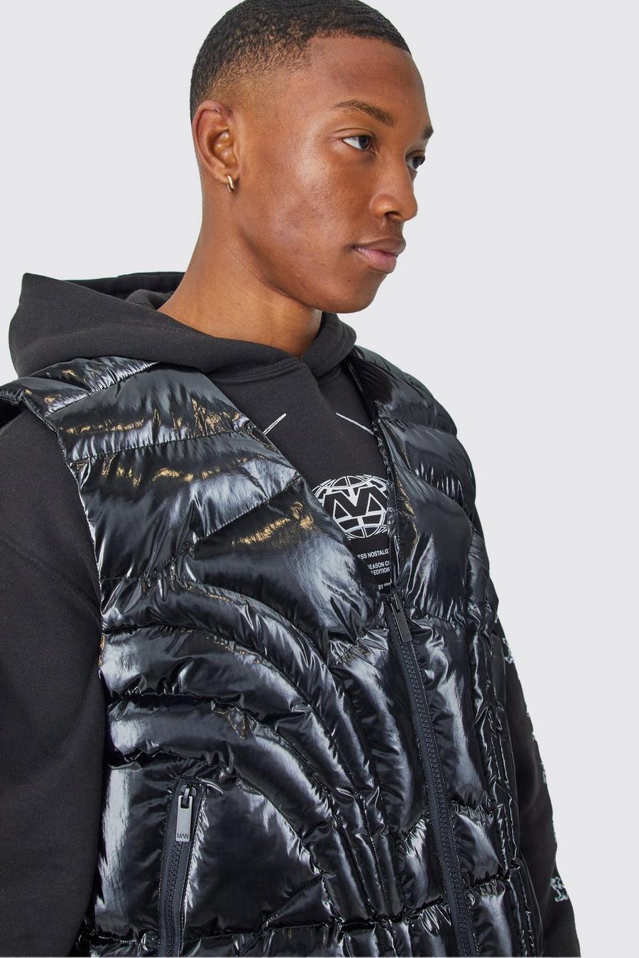 Black Boxy Fit High Shine Puffer Gilet image number 1