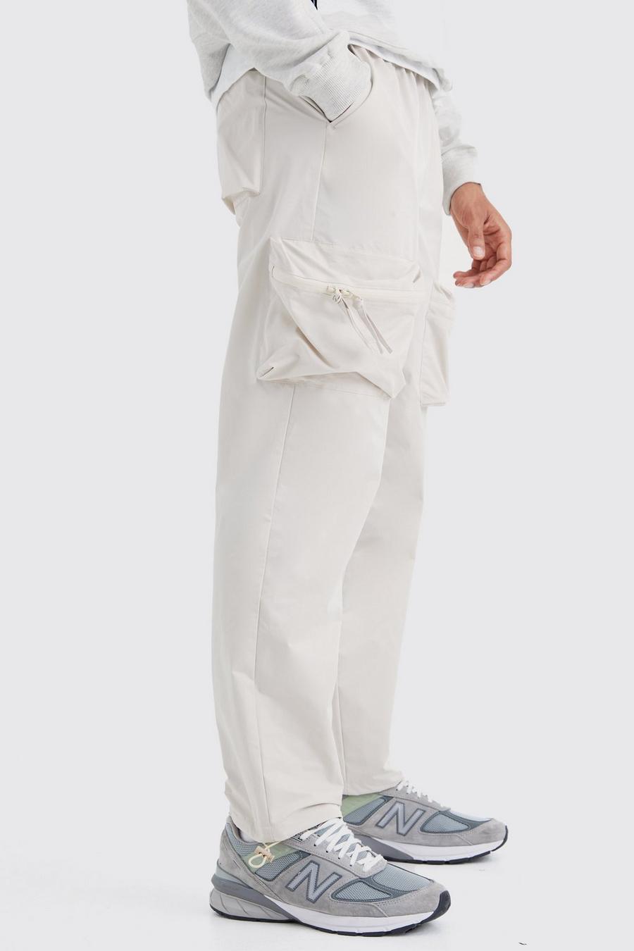 Pantalón cargo recto 3D con cintura elástica, Stone image number 1