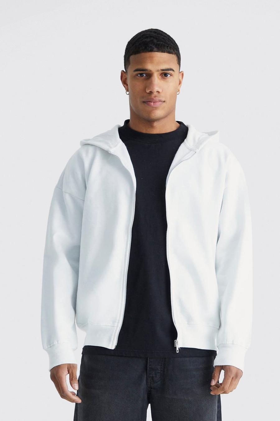 White Oversize hoodie i tjockt tyg med dragkedja image number 1