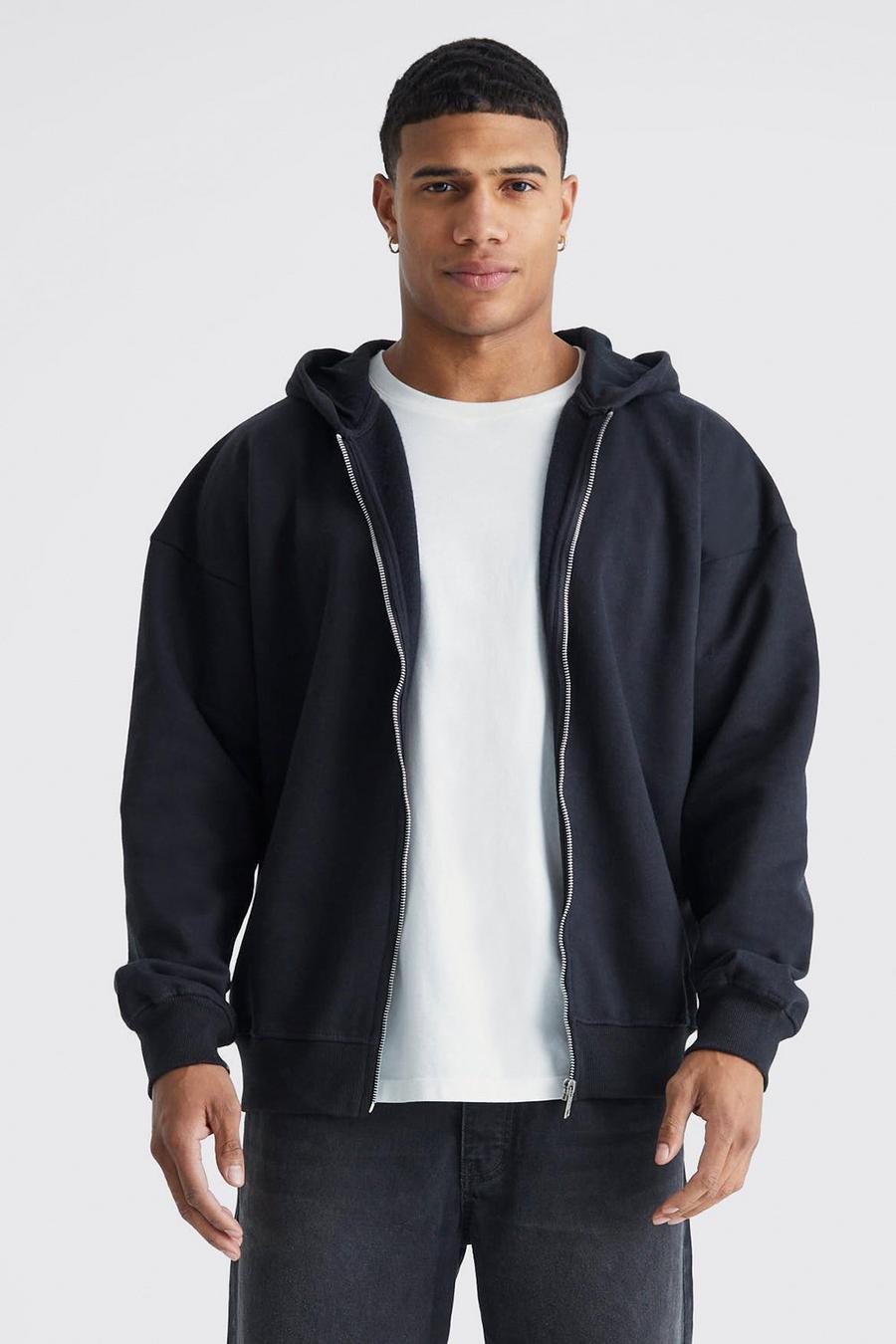 Black Oversize hoodie i tjockt tyg med dragkedja image number 1