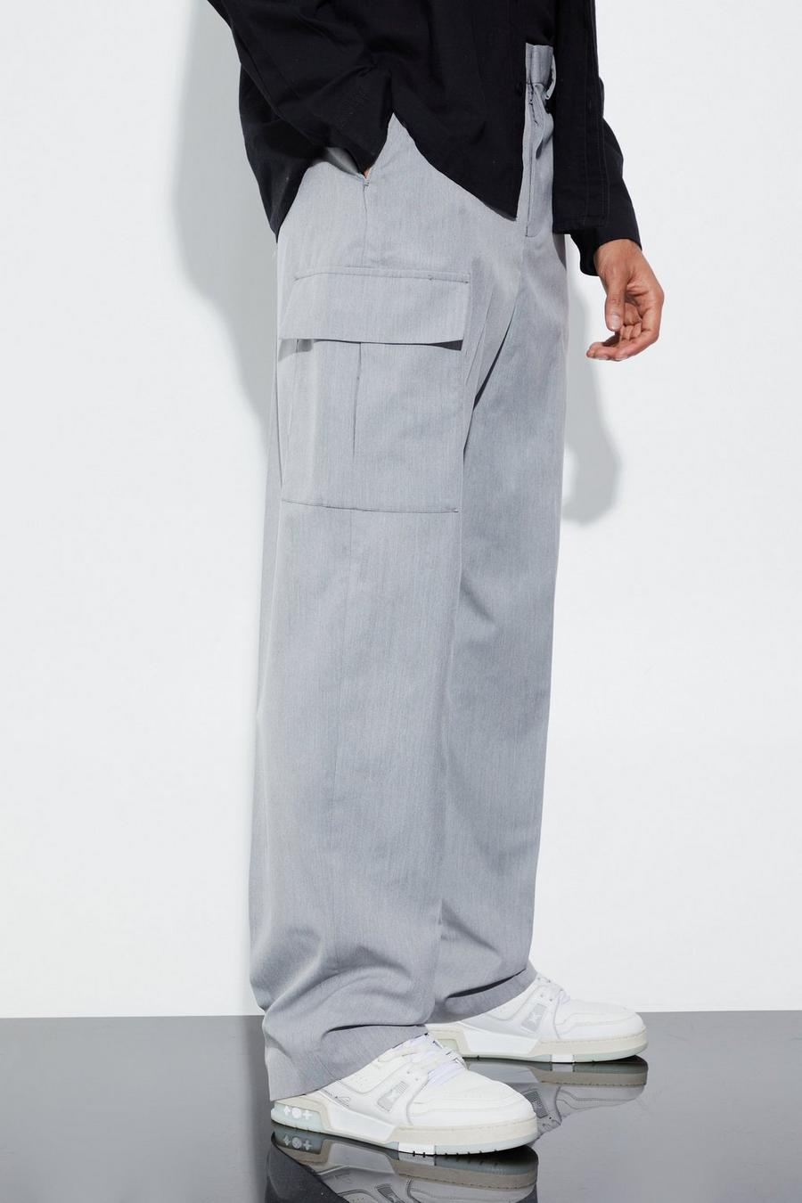 Pantalon cargo large, Grey gris