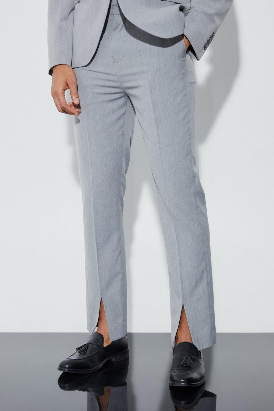 Grey Straight Fit Pants With Front Split Hem image number 1
