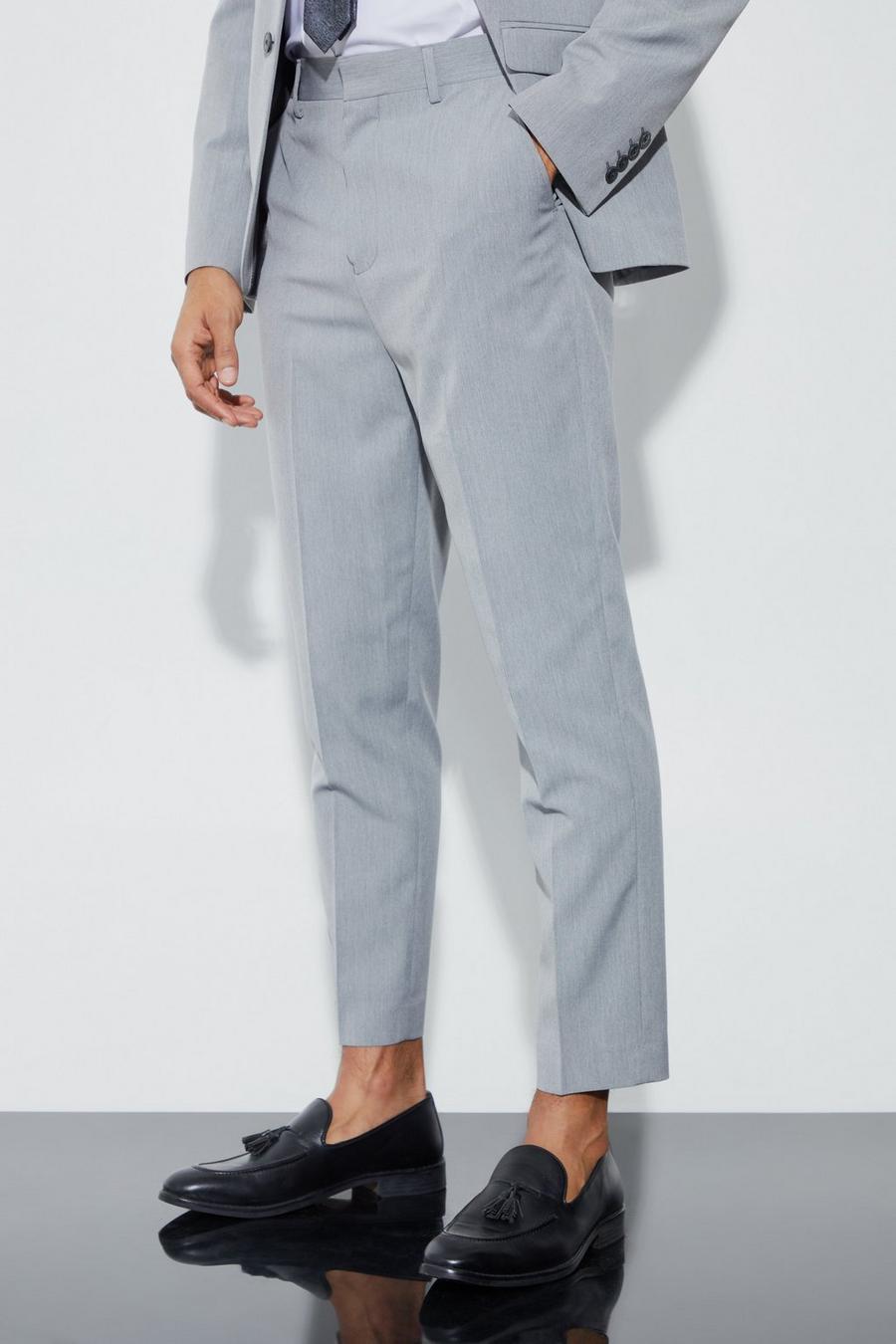 Grey High Rise Tapered Crop Dress Pants