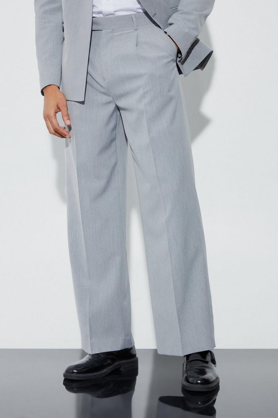 Grey Wide Fit Pleat Front Tailored Trouser image number 1