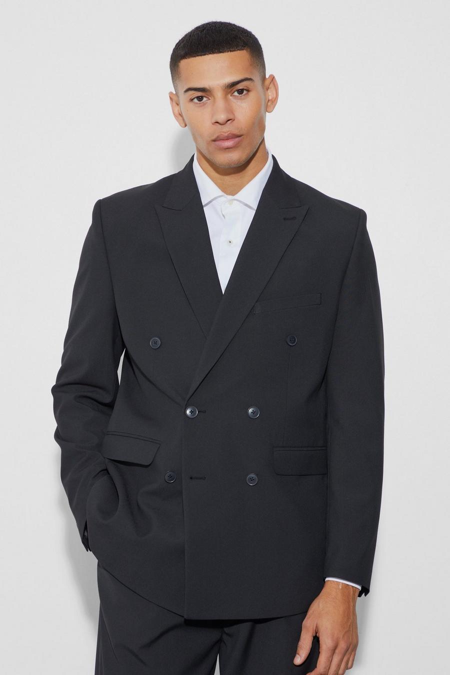 Black negro Double Breasted Relaxed Fit Blazer