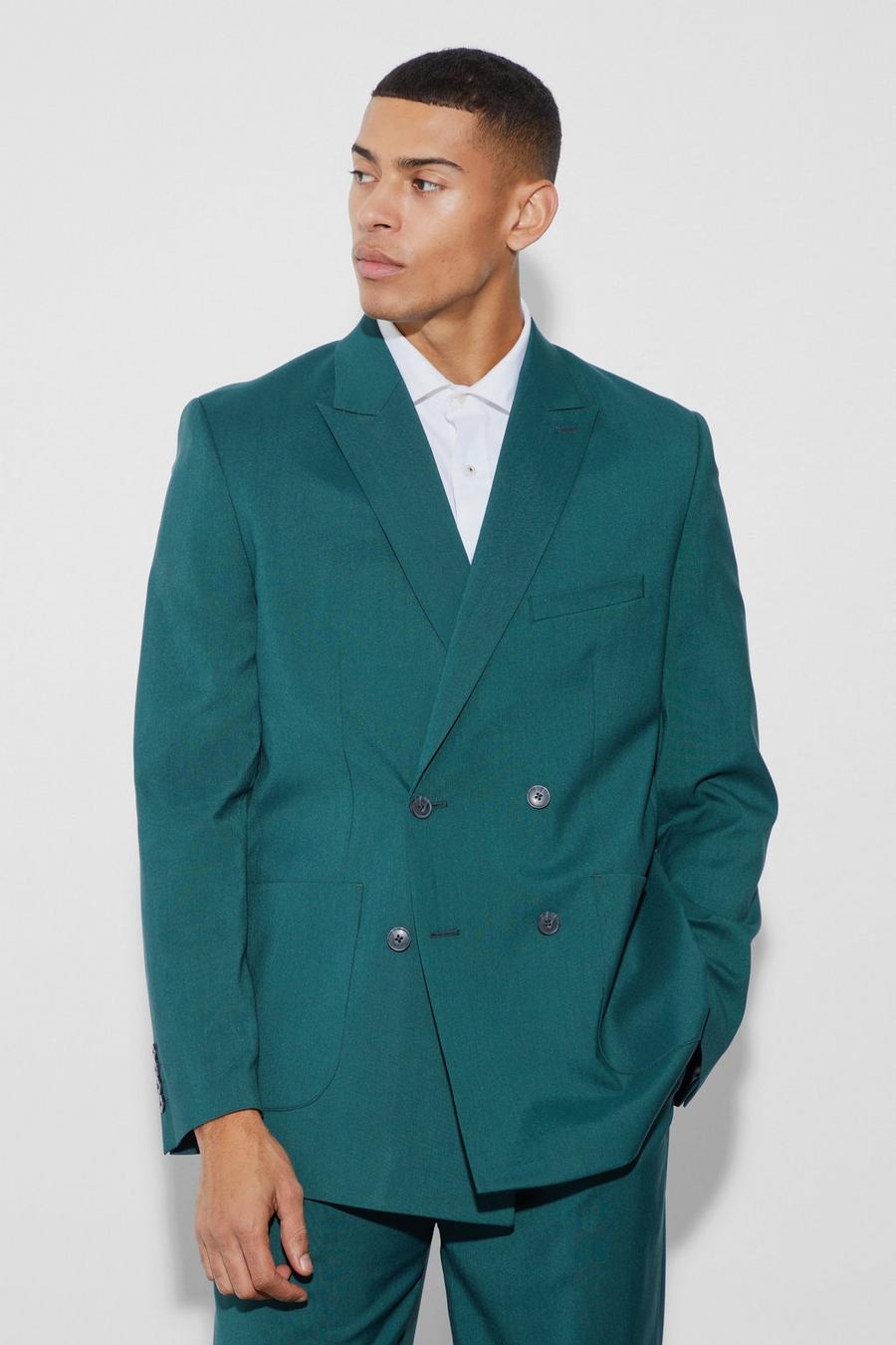 Forest green Double Breasted Relaxed Fit Blazer